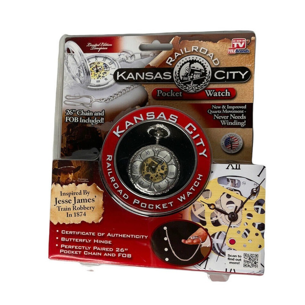 NEW Kansas City Railroad Collectible Quartz Pocket Watch Jesse James Inspired